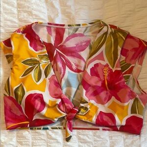 Cap sleeve tie front swim top